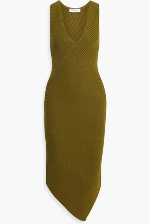 Equipment Lucasse asymmetrisches Midikleid aus einer gerippten Baumwollmischung - Grün - M