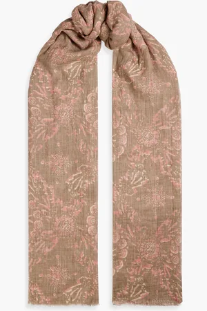 Brunello Cucinelli Bedruckter Schal aus Leinen-Gaze mit Fransen - Neutral - OneSize