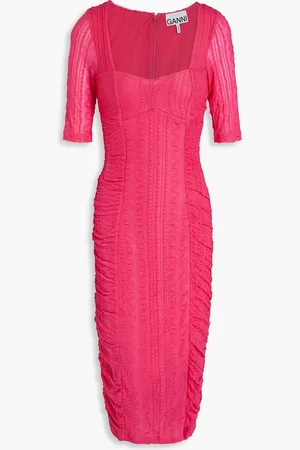 Ganni Gerafftes Kleid aus Jacquard-Strick - Pink - DE 36