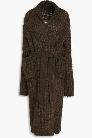GENTRYPORTOFINO Cardigan aus einer gebürsteten Wollmischung mit Lochstrick - Braun - IT 40
