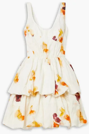 Jason Wu Gestuftes Minikleid aus einer Baumwollmischung in Knitteroptik mit floralem Print - Weiß - US 8