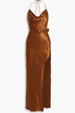 Nicholas Drapiertes Neckholder-Maxikleid aus Seidensatin - Metallic - US 12