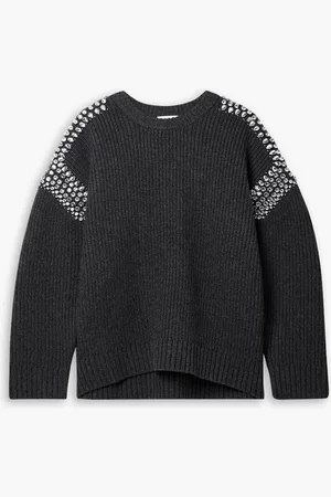 A.L.C. Colby Oversized-Pullover aus gerippter Merinowolle mit Kristallen - Grau - M