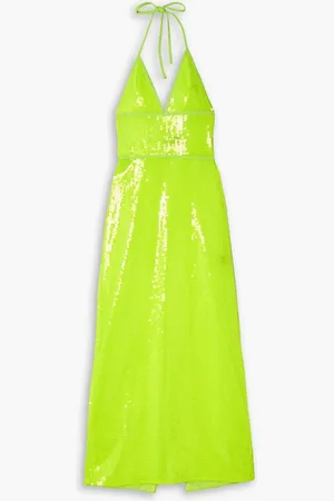 DAVID KOMA Neonfarbenes Neckholder-Midikleid aus Tüll mit Pailletten - Grün - UK 6