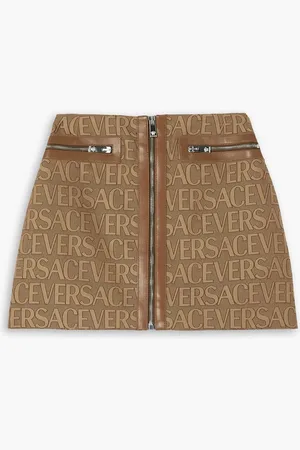 VERSACE Minirock aus Canvas mit Jacquard-Muster und Lederbesätzen - Braun - IT 44