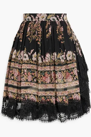 Etro Bedruckter Minirock aus Seiden-Georgette mit Spitzenbesatz - - IT 40