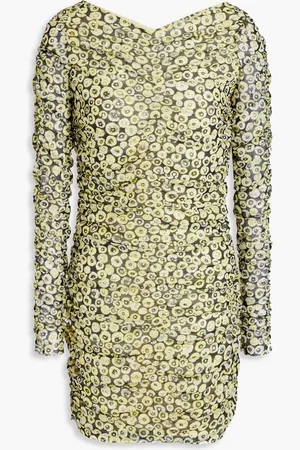 Baum und Pferdgarten Juneaux bedrucktes Minikleid aus Mesh mit Raffungen - Gelb - S