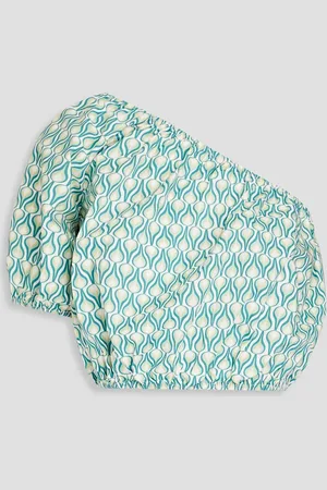 ONIA Bedrucktes Cropped Oberteil aus Baumwollpopeline mit asymmetrischer Schulterpartie - Blau - XL