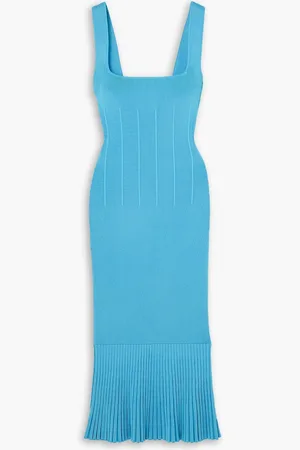 GALVAN Atalanta Midikleid aus Stretch-Strick mit Falten - Blau - L