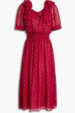 Bash Romeo Midikleid aus Georgette mit Metallic-Fil-Coupé und Rüschen - Rot - 0