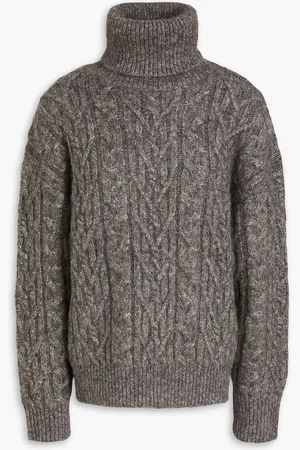 NILI LOTAN Rollkragenpullover aus einer Alpaka-Baumwoll-Wollmischung mit Zopfstrickmuster - Grau - M