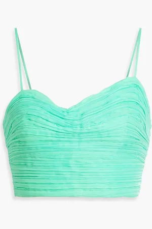 AJE Laurier Wave Cropped Oberteil aus plissiertem Organza - Grün - UK 6