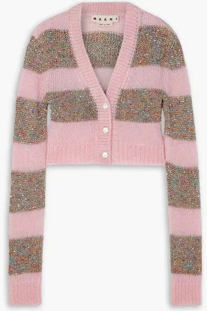 Marni Verkürzter Cardigan aus gestreiftem Strick mit Pailletten - Pink - IT 48