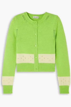 Molly Goddard Nico verkürzter zweifarbiger Cardigan aus Wolle mit Einsätzen aus Pointelle-Strick - Grün - XL