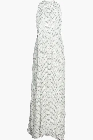 Chloé Maxikleid aus plissiertem Seidenchiffon und Crêpe mit Print und Rückenausschnitt - Weiß - FR 34