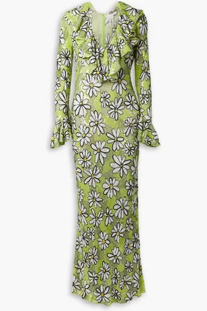 ASHISH Maxikleid aus Georgette mit Pailletten und Rüschen - Grün - XS