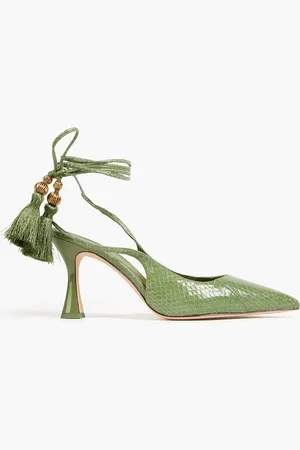 Tory Burch Pumps aus Leder mit Schlangeneffekt und Troddeln - Grün - US 6.5