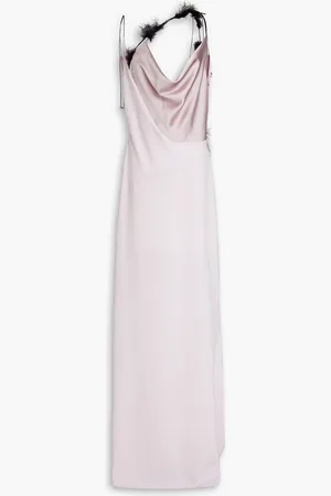 16Arlington Robe aus Satin mit Federverzierung - Pink - UK 14