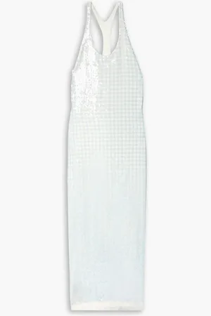BRANDON MAXWELL The Liquid kariertes Maxikleid aus Tüll mit Pailletten - Blau - US 8