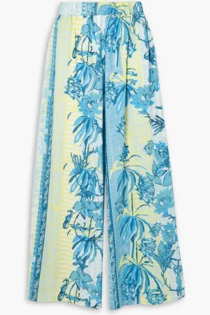 EMPORIO Jade Hose mit weitem Bein aus Baumwoll-Voile mit Blumenprint - Blau - IT 42