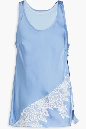 3.1 Phillip Lim Mehrlagiges Tanktop aus Satin und Baumwoll-Jersey mit Spitzenbesatz - Blau - M