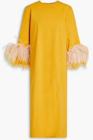 16Arlington Billie Midikleid aus einer Baumwollmischung mit Federverzierung - Gelb - UK 14