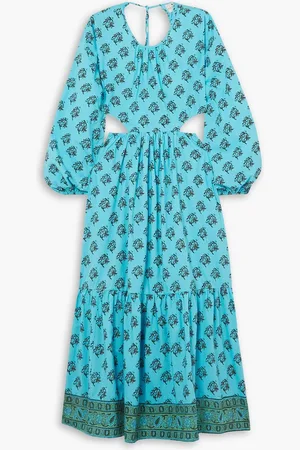 Cubus Carmen rückenfreies Maxikleid aus bedruckter Baumwollpopeline - Blau - 1