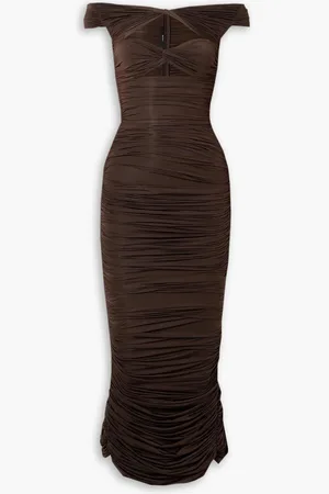 ALEX PERRY Knox schulterfreies Midikleid aus Stretch-Jersey mit Cut-outs - Braun - UK 10