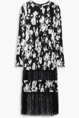 Jason Wu Midikleid aus plissiertem Seidensatin mit Blumenprint und Spitzeneinsätzen - - US 2