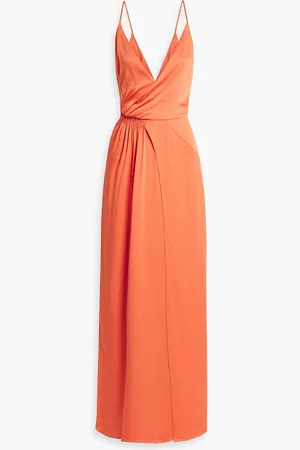 GALVAN Rose Maxikleid aus glänzendem Crêpe mit Raffung - Orange - FR 36