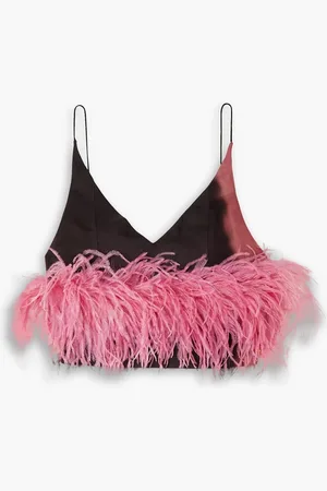 16Arlington Cropped Top aus glänzendem Twill mit Federverzierung - - UK 14
