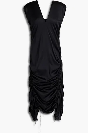 Helmut Lang Asymmetrisches Midikleid aus Satin aus einer Seidenmischung mit Raffungen - - US 0