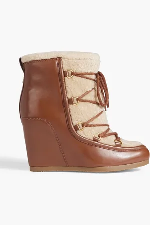 VERONICA BEARD Elfred Stiefel aus Shearling und Leder mit Keilabsatz - Braun - US 11
