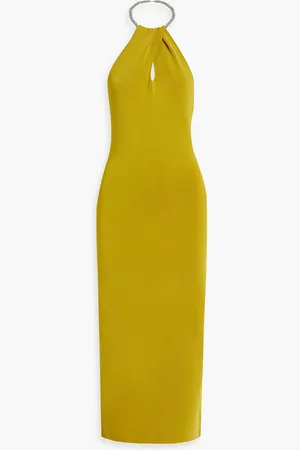 GALVAN Cleopatra Neckholder-Midikleid aus Stretch-Strick mit Kettenverzierung - Gelb - L