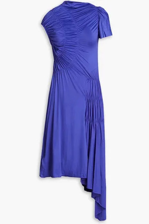 Victoria Beckham Asymmetrisches Midikleid aus Stretch-Jersey mit Raffungen - Blau - UK 6