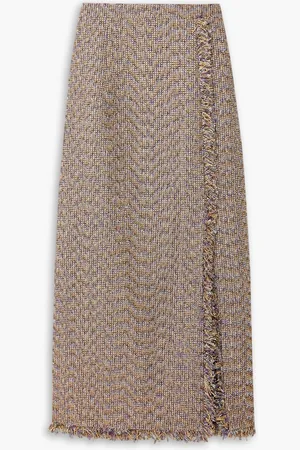 HUISHAN ZHANG Gia Midirock aus Metallic-Tweed mit Fransen und Wickeleffekt - Metallic - UK 8