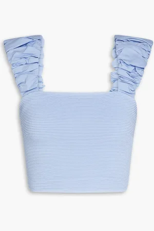 AJE Allard Cropped Oberteil aus Taft und Rippstrick mit Raffungen - Blau - XXS
