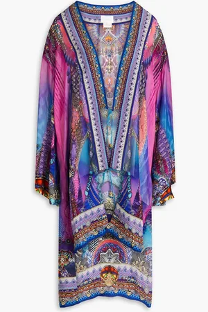 Camilla Bedruckter Kimono aus Seidenchiffon mit Kristallverzierung - Pink - ONESIZE