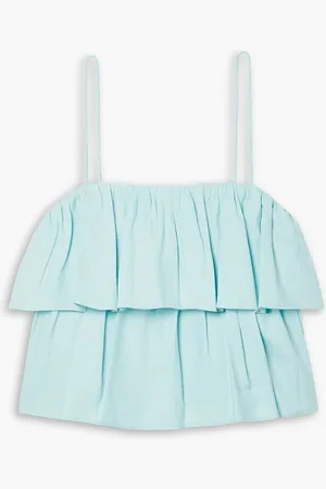 ALICE+OLIVIA Alice Olivia - Marylynn gestuftes Cropped Oberteil aus einer Leinenmischung - Blau - US 10