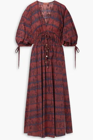 Altuzarra Donrine Midikleid aus Popeline aus einer Baumwollmischung mit Raffungen, Verzierungen und Batikmuster - Rot - FR 34