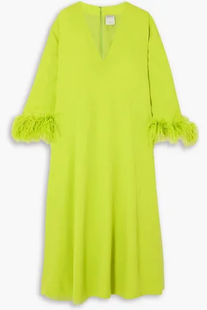 HUISHAN ZHANG Houston Midikleid aus Crêpe mit Federn - Grün - UK 8