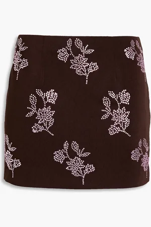 16Arlington Minirock aus Jersey mit floralem Print und Kristallverzierung - Burgunderrot - UK 8