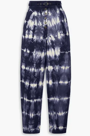 ULLA JOHNSON Apollo hoch sitzende Karottenjeans mit Batikmuster und Gürtel - Blau - US 0