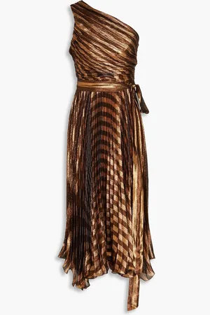 MARIA LUCIA HOHAN Plissiertes Midikleid aus Lamé aus einer Seidenmischung mit asymmetrischer Schulterpartie - Metallic - FR 36