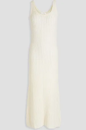 Chloé Midikleid aus einer Woll-, Seiden-Kaschmirmischung mit Lochstrick - Weiß - XS