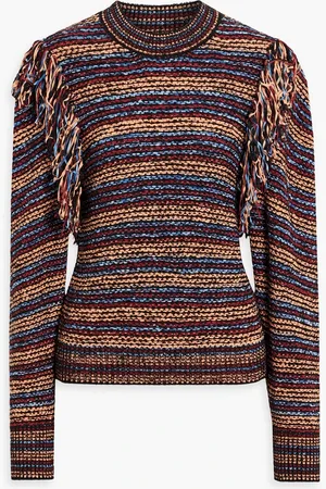 ULLA JOHNSON Arquette gestreifter Pullover aus einer Baumwollmischung mit Fransen - Blau - XS