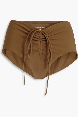 CHRISTOPHER ESBER Hoch sitzendes Bikini-Höschen mit Raffungen - Braun - UK 4