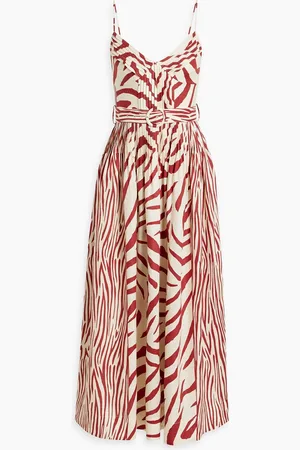 Nicholas Maxikleid aus Leinen mit Biesen und Zebraprint - Rot - US 4