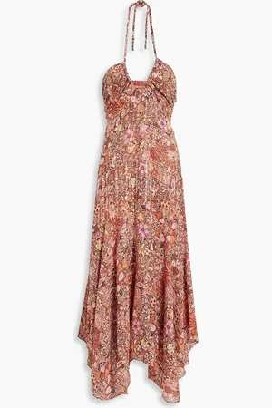 A.L.C. Amina asymmetrisches Neckholder-Midikleid aus Georgette aus einer Baumwoll-Seidenmischung mit Print - Rot - US 0