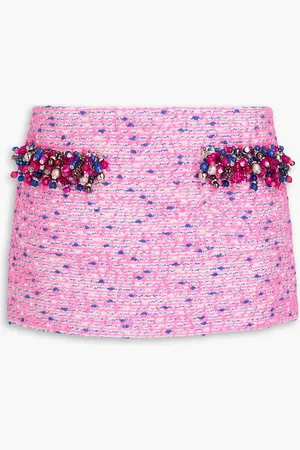 AREA Minirock aus Bouclé-Tweed aus einer Wollmischung mit Verzierung - Pink - US 10